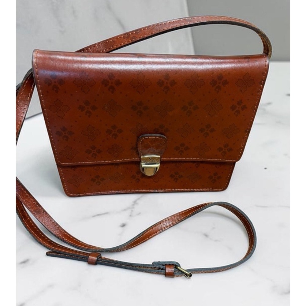 Patricia Nash Signature Floret Brown Leather Crossbody Bag PushLock Floral Purse - Picture 8 of 16
